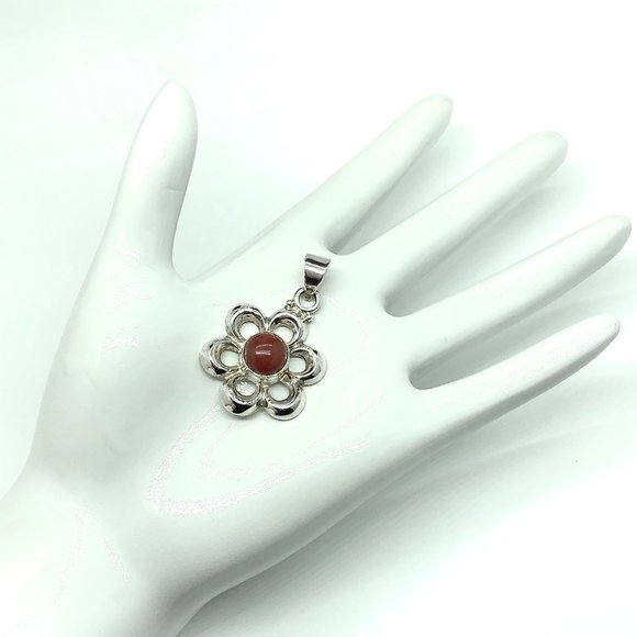 Sterling Silver Pendant - Flower Design w/ Carnelian Stone - Chakra Jewelry - Picture 5 of 5